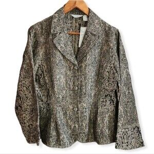 J Jill Brown Floral Lace Print Tapestry Blazer Size 8